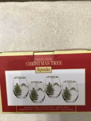 SPODE CHRISTMAS TREE SET 4 STEMLESS WINE GLASSES 19 OZ BRAND NEW