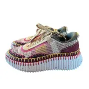 Chloe Nama Stitch Walking Sneakers Platform Wedge NEW Size EU 35 US 5 Pink Plum