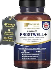 Advanced Prostwell Plus 60 vegan capsules Added Beta Sitosterol, Pumpkin Seed, Nettle Root, Lycopene and 7 other Ingredients - Prostate Supplements for Men - Men Health Supplements by Prowise