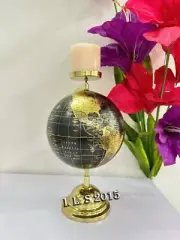 Steel, Wood Handmade Black & Gold World Globe Candle Holder, Home, Office Decor