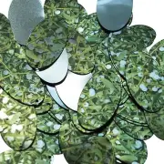 Oval Sequin 1.5" Mistletoe Green White Leaves and Bud Metallic