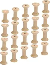 Angoily 100 Pcs Unfinished Wooden Craft Spools Vintage Hour Glass Shaped Bobbins for Thread Twine Wire and More Light Yellow for Crafting and Model Making