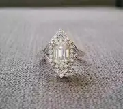 4.24Ct Art Deco Style Emerald Lab Created Diamond Wedding 14k White Gold FN Ring