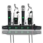 UHF Wireless Microphone System 2 Lavalier Bodypack 2 Handheld Quad Audio KTV Mic
