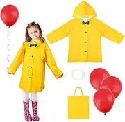 [Kavoc] Yellow Raincoat Set with Red Balloon White Ribbon for Boys Halloween Costume Cosplay Dress Up