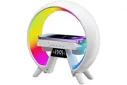 Atmosphere LED Lamp Night Light Wireless Speaker, 15W Wireless Charger, Alarm Clock and Builtin Battery Ideal Gift for Birthday, Elegant Bedroom Deco(White)
