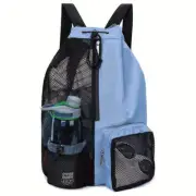 Blue Mesh Drawstring Swim Backpack with Wet Pocket - Lightweight Beach, Gym, Out