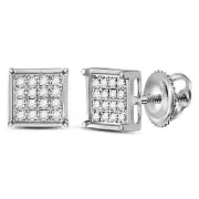 10kt White Gold Womens Round Diamond Square Cluster Earrings 1/10 Cttw