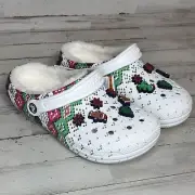 Crocs Classic Lined Holiday Christmas Clogs Slides Charms Jibbitz White MEN 13