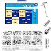 Zmbroll M3 Silver Headless Grub Screws,350Pcs M3x3/4/5/6/8/10/12mm Set Screws,Allen Head Screw,Socket Head Cap Screws 304 Stainless Steel Fastener with Internal Hex Drive Assortment Kit