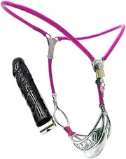 SAHOOSAFETY Chastity Belt Metal Chastity Device with Dildo Plug Chastity Bondage SM Sex Toy Chastity Trousers Chastity Cage BDSM Sex Toys for Men(Pink,80cm/90cm)