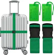 [Leehoom] 4 Pack Luggage Straps Suitcase Tags Set,Adjustable Suitcase Belts TSA Approved Silicone Luggage Tags Travel Suitcase Tags with Name ID Card for Luggage Suitcase Travel Accessories - Deep Green