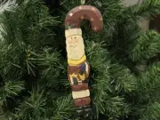 Rustic Santa Claus / Candy Cane Christmas Ornament, Wooden
