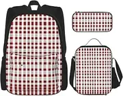 Red White Checkered Backpack With Lunch Box And Pencil Case 3 In,Kawaii Backpacks With Lunch Bag Matching Combo