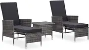 3 Piece Grey Poly Rattan Outdoor Furniture Set, Comfortable Patio Lounge Chairs & Table with Plush Cushions, Easy Clean Design for Garden