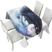 White Background Yin Yang Brotherhood Lions Tablecloth