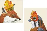 40 Count Vicki Sawyer Fall Cocktail Napkin Set featuring Clive and Sophie, Diposable Paper Beverage Napkins, Fox, Bird, Leaves