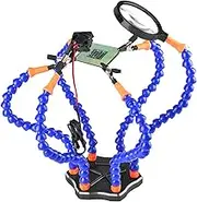 STEUGO Helping Hand Soldering Third Hands Vise with 6 Flexible Arms and USB Interface Fan Magnifying Glass Aluminum Base for Soldering, Assembly, Repair, Modeling, Hobby, Crafts, Jewelry Making