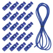 20 Pcs Double Hole Cord Locks with Elastic Cord, Sapphire Blue