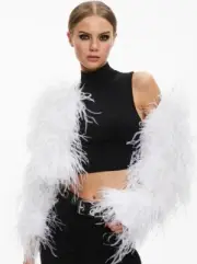 ALICE + OLIVIA KIDMAN FEATHER WHITE JACKET SIZE S NWT