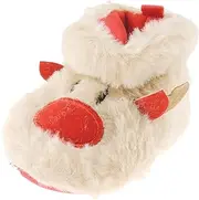 [Glamour Girlz] Baby Girls Boys Plush Faux Fur Beige Red Nosed Reindeer Christmas Santa Booties Boots Slippers