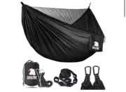 Camping Hammock with Net - Lightweight Double Hammock 2 * 10ft Straps, Black
