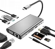 USB C Hub, C Hub Multiport Adapter, 11 in 1 Type C Hub to HDMI 4k, 4 High-Speed USB Ports, VGA Interface, LAN Ethernet, for SD, TF Card, Reader, Audio