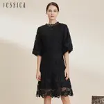 JESSICA - 氣質收腰顯瘦五分袖蕾絲洋裝224375（黑）