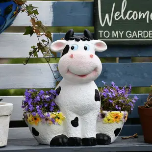 可愛卡通動物雕塑花盆奶牛擺件多肉植物盆栽花園裝飾庭院陽臺布置