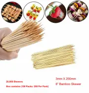 20000 Pcs 8" inch 3mmX20cm Bamboo Skewer Sticks BBQ Fruit Kebab Grill Bulk Buy