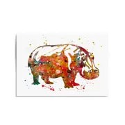 Watercolour Hippo Painting Animal Nursery Wall Art