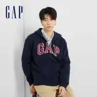 在飛比找momo購物網優惠-【GAP】男女同款 Logo刷毛連帽外套-藏藍色(46113