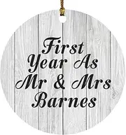 [Designsify] Christmas Tree Ornaments - Xmas Decorations Gifts - First Year As Mr & Mrs Barnes, Circle Ornament F - for Birthday Anniversary Thanksgiving Day Party, to Men Women Him Her Friend Mom