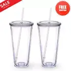 Zukro Clear Acrylic Tumbler with Straw and Lid 32 oz, Double Walled Insulated...