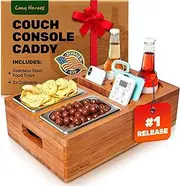 COZY HEROES Couch Island Cup & Drink Holder with Snack Tray For The Perfect Game Day - Removeable Lid Design - Snack Caddy for Middle of Couch,Sofa,Bed,TV Lovers. Couch Console Caddy Bar Tray