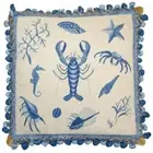 Needlepoint Pillow Blue Lobster Starfish Sea Crab Seahorse Shell Beach House