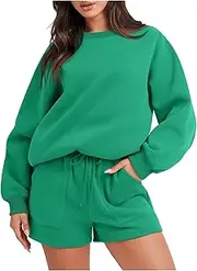 [HaBrat] 2 Piece Outfits for Women Oversized Long Sleeve Sweatshirt & Lounge Pants Fall Casual Cozy Tacksuit