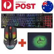 Wired Ergonomic Gaming Keyboard Mouse Mousepad Combo LED Backlight for PC Laptop