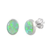 Green Opal Gemstone Stud Earrings Sterling Silver 7mm x 9mm Oval