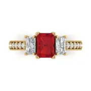 1.82ct Emerald Cut Round 3 stone Tourmaline Promise Wedding Ring 14k Yellow Gold