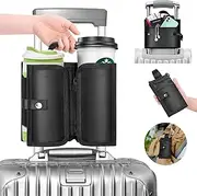 Yotako Suitcase Cup Holder, Portable Luggage Cup Holder for Suitcases, Foldable Travel Cup Holder with Handle and Hold Two Coffee Mugs&3 Zippered Pockets for Beverages Airport Travel Accessories