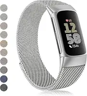 Amzpas bands for Fitbit Charge 6 Bands for Women Men, Stainless Steel Mesh Wristband with Magnet Clasp for Fitbit Charge 6 / Fitbit Charge 5