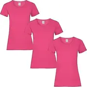 [FIANA FASHIONS] Women's Crew Neck Short Sleeve Plain Cotton T-Shirts, Fuchsia, XL