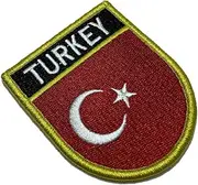 [BR44] BPTREV001 Turkey Flag Embroidered Patch Gold Border Uniform Kart Kimono, Hook Fasteners Attach to Tactical Hats and Gears