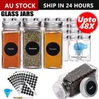 12/24/48x Clear Square Glass Jars Lid Spice Herb Seasoning Condiment Storage
