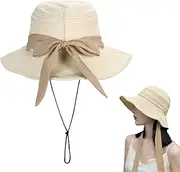 [huablo] Wide Brim Hats for Woman Foldable Bucket Hats Sun Hats for Women uv Protection Bowknot Bucket hat Floppy Fishing Hat