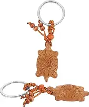[GAROZATION] Cute Key Chain Set: 2 Wooden Turtle Pendants Carabiner Keychains for Decor and Key Ring Accessory
