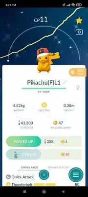 Pokemon Shiny Pikachu FEMALE LV1 -Wearing World Cap Hat -TRADE- Read Description