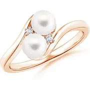 Double Freshwater Pearl Ring with Diamond Accents