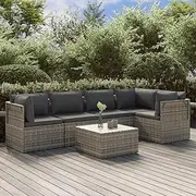 6 Piece Garden Lounge Set with Cushions Grey Poly Rattan, Furniture Sets, Patio Furniture